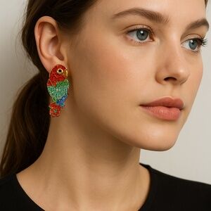 SUGARFIX by BaubleBar Parrot Earrings – “Squawk of the Town”, Rainbow Crystal St